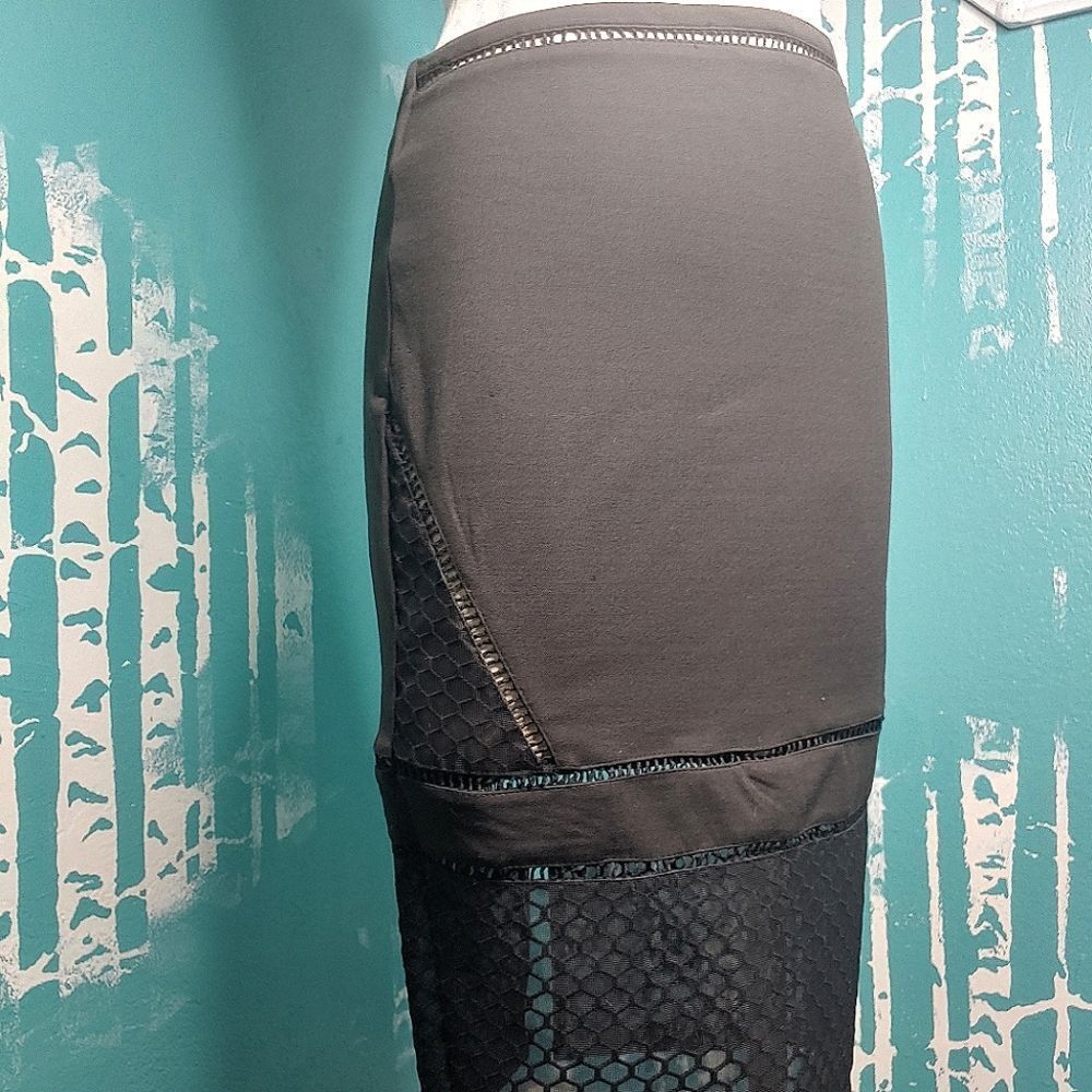 Unique Mesh Panel Detailing Pencil Skirt UK 10